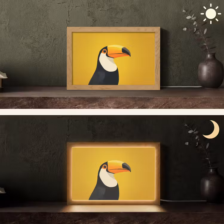Toekan - Minimalistisch - Snavel - Oranje Light Box met kabel (Tafellamp) klein -sfeer3