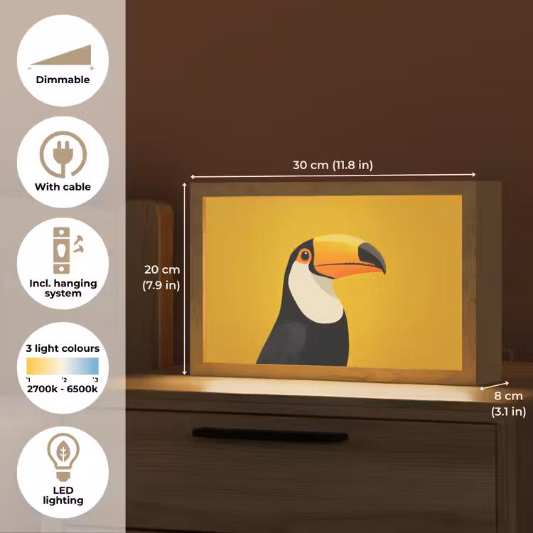 Toekan - Minimalistisch - Snavel - Oranje Light Box met kabel (Tafellamp) klein -USP_EN