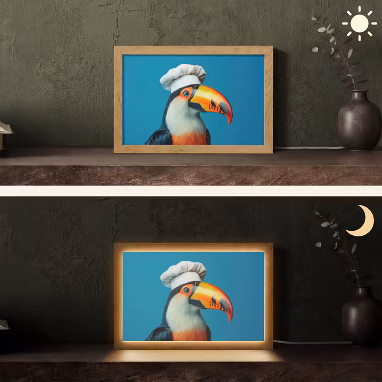 Toekan - Papegaai - Vogel - Koksmuts Light Box met kabel (Tafellamp) klein -sfeer3
