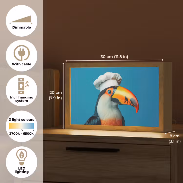 Toekan - Papegaai - Vogel - Koksmuts Light Box met kabel (Tafellamp) klein -USP_EN