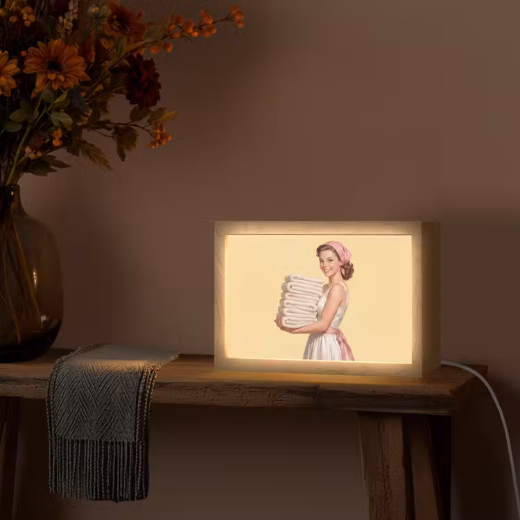Handdoeken - Vrouw - Jurk - Roze Light Box met kabel (Tafellamp) klein -sfeer4