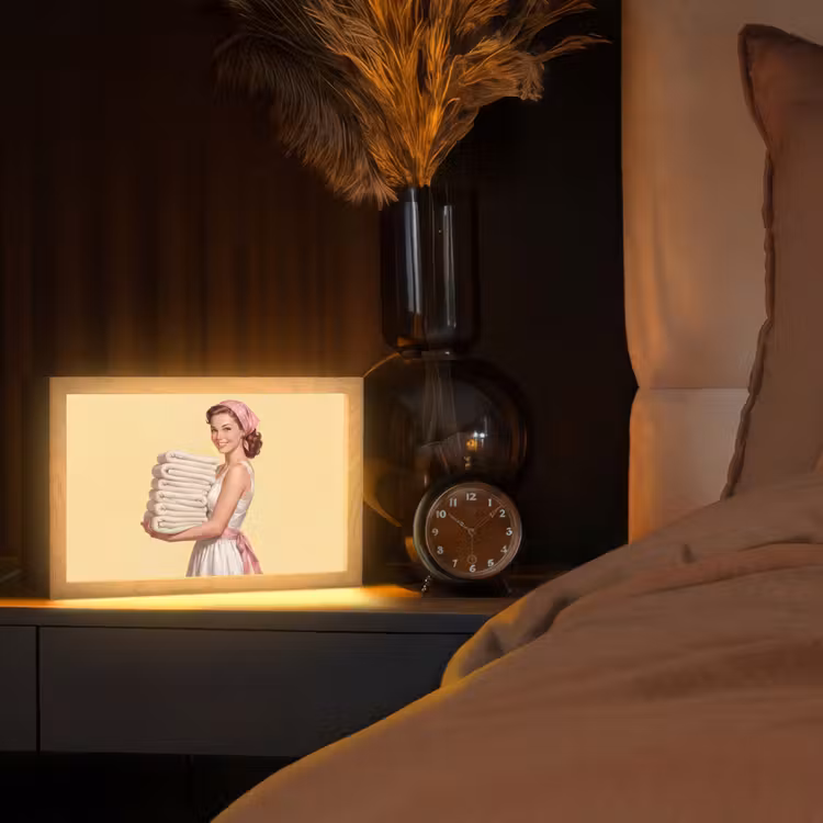 Handdoeken - Vrouw - Jurk - Roze Light Box met kabel (Tafellamp) klein -sfeer1