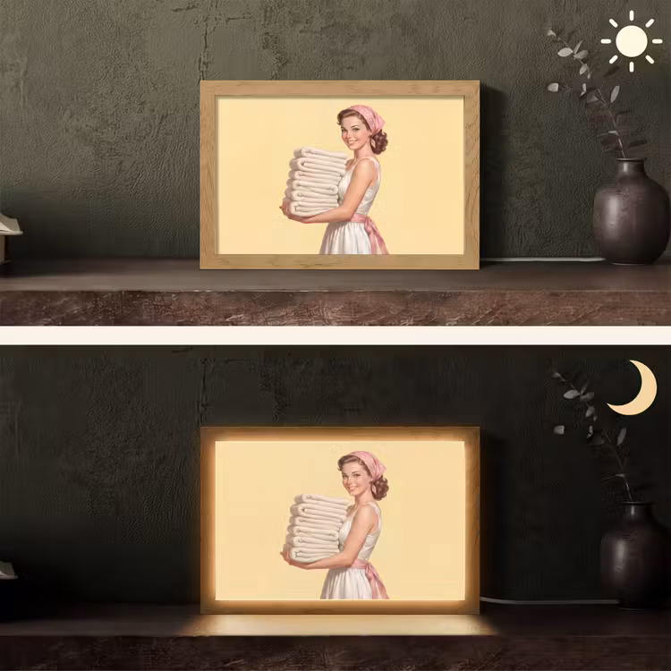 Handdoeken - Vrouw - Jurk - Roze Light Box met kabel (Tafellamp) klein -sfeer3