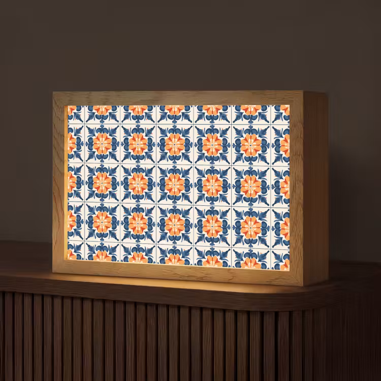Traditioneel - Tegel - Oranje Light Box met kabel (Tafellamp) klein 924 -z3d_website
