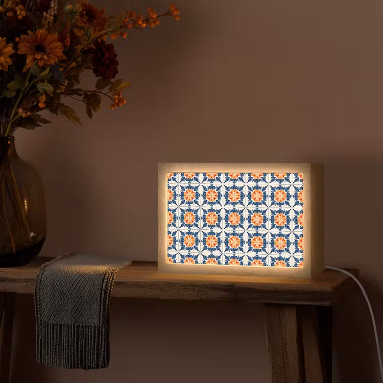 Traditioneel - Tegel - Oranje Light Box met kabel (Tafellamp) klein 924 -sfeer4