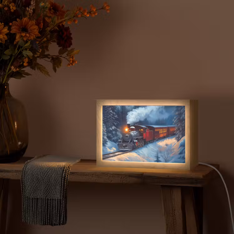 Trein - Kerst - Sneeuw - Kersttrein Light Box met kabel (Tafellamp) klein -sfeer4