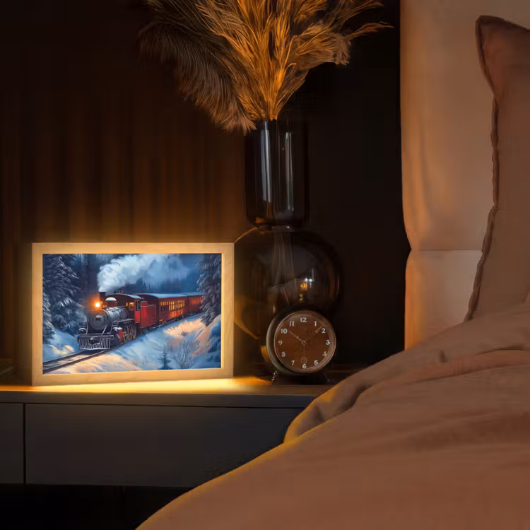 Trein - Kerst - Sneeuw - Kersttrein Light Box met kabel (Tafellamp) klein -sfeer1