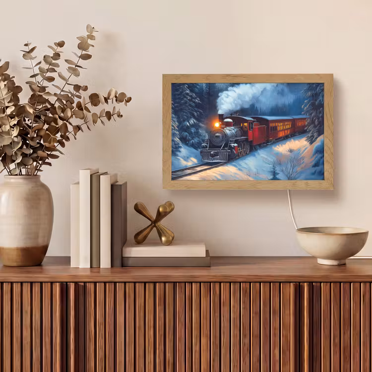 Trein - Kerst - Sneeuw - Kersttrein Light Box met kabel (Tafellamp) klein -sfeer2