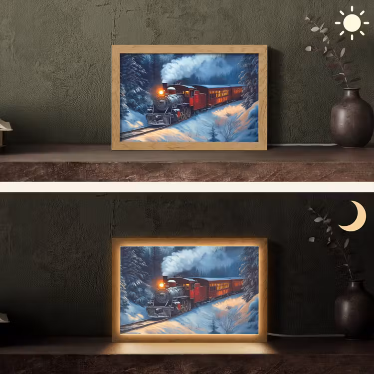 Trein - Kerst - Sneeuw - Kersttrein Light Box met kabel (Tafellamp) klein -sfeer3
