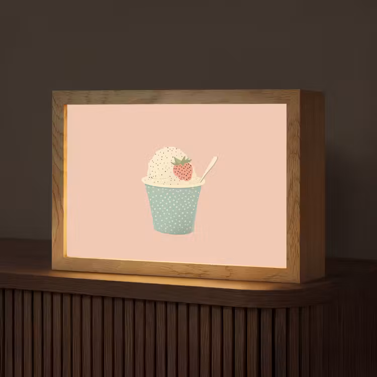 Bakje - Ijs - Aardbei - Roze Light Box met kabel (Tafellamp) klein -z3d_website