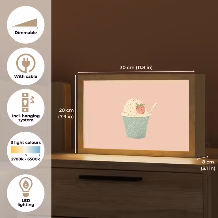 Bakje - Ijs - Aardbei - Roze Light Box met kabel (Tafellamp) klein -USP_EN