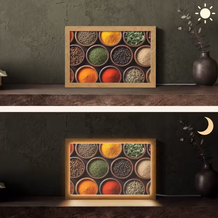 Bakjes - Hout - Kruiden - Kleurrijk Light Box met kabel (Tafellamp) klein -sfeer3