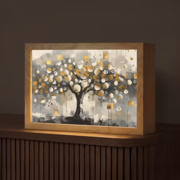 Boom - Abstract - Beige - Goud - Zwart Light Box met kabel (Tafellamp) klein -z3d_website