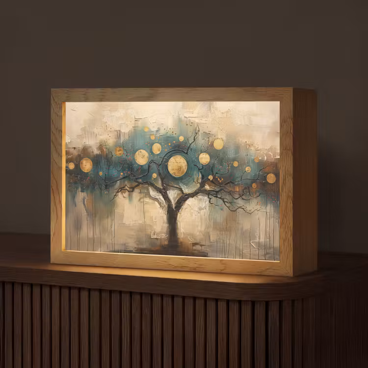 Boom - Abstract - Bruin - Goud - Industrieel Light Box met kabel (Tafellamp) klein -z3d_website