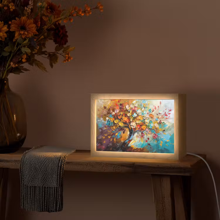 Boom - Abstract - Kleurrijk - Bloemen Light Box met kabel (Tafellamp) klein -sfeer4