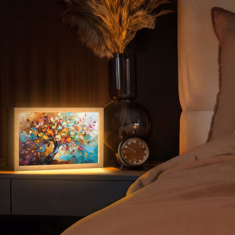 Boom - Abstract - Kleurrijk - Bloemen Light Box met kabel (Tafellamp) klein -sfeer1