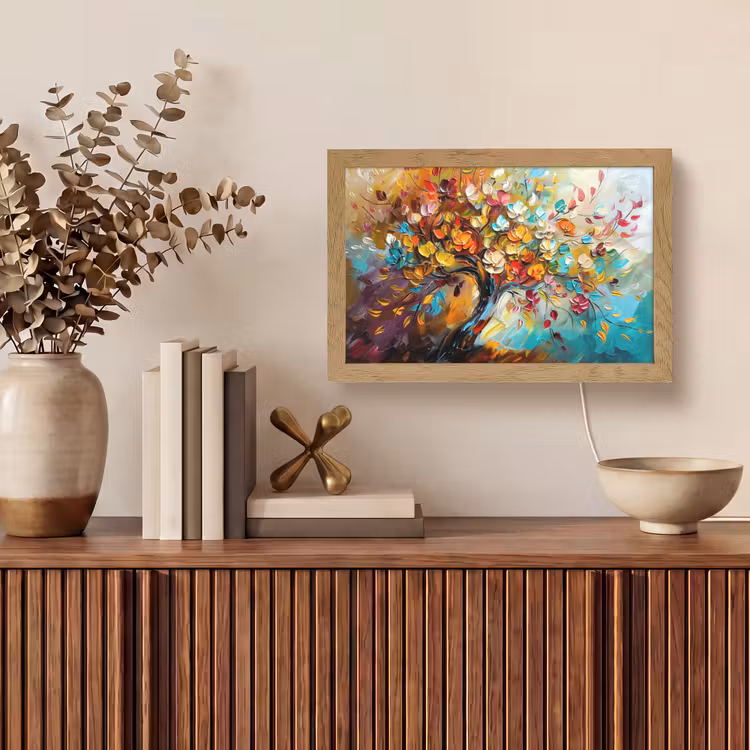 Boom - Abstract - Kleurrijk - Bloemen Light Box met kabel (Tafellamp) klein -sfeer2