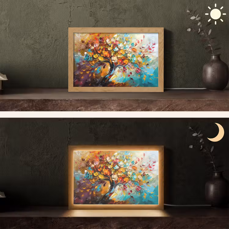 Boom - Abstract - Kleurrijk - Bloemen Light Box met kabel (Tafellamp) klein -sfeer3