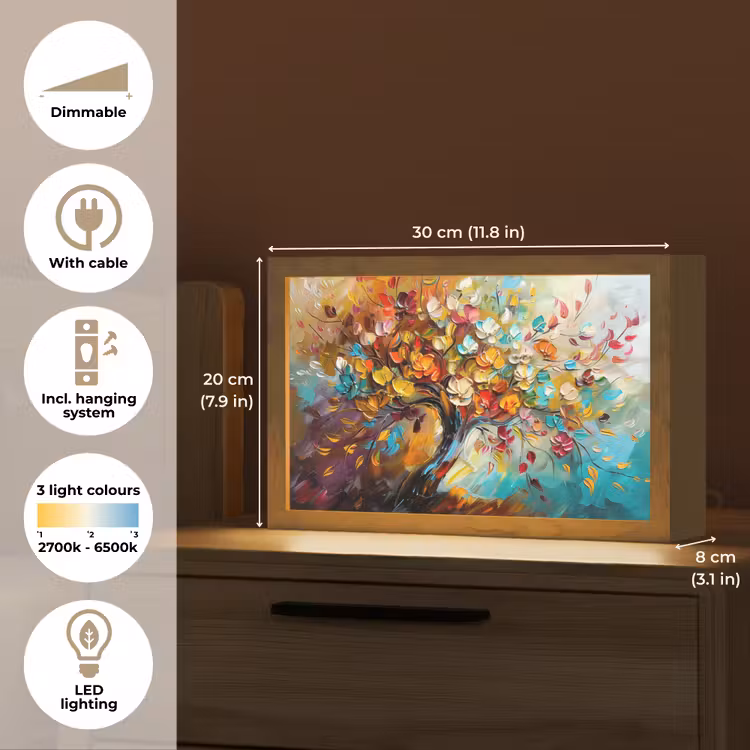 Boom - Abstract - Kleurrijk - Bloemen Light Box met kabel (Tafellamp) klein -USP_EN