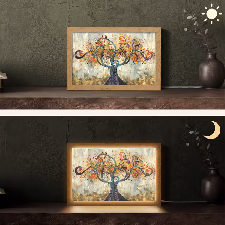 Boom - Kunst - Modern - Natuur Light Box met kabel (Tafellamp) klein -sfeer3