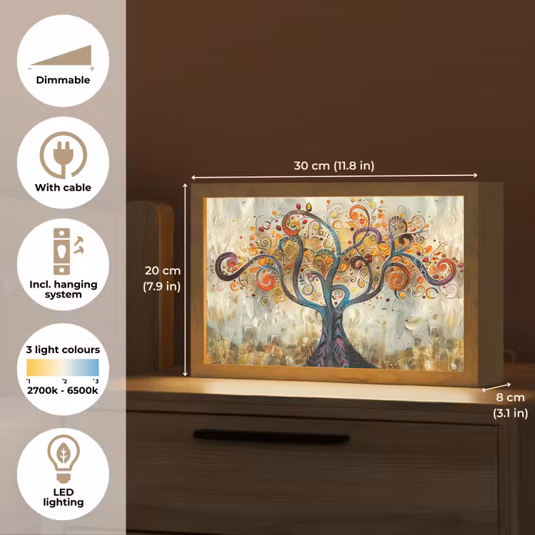 Boom - Kunst - Modern - Natuur Light Box met kabel (Tafellamp) klein -USP_EN