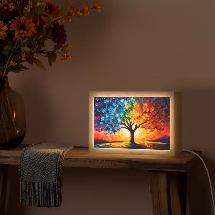 Boom - Kunst - Natuur - Zonsondergang Light Box met kabel (Tafellamp) klein -sfeer4