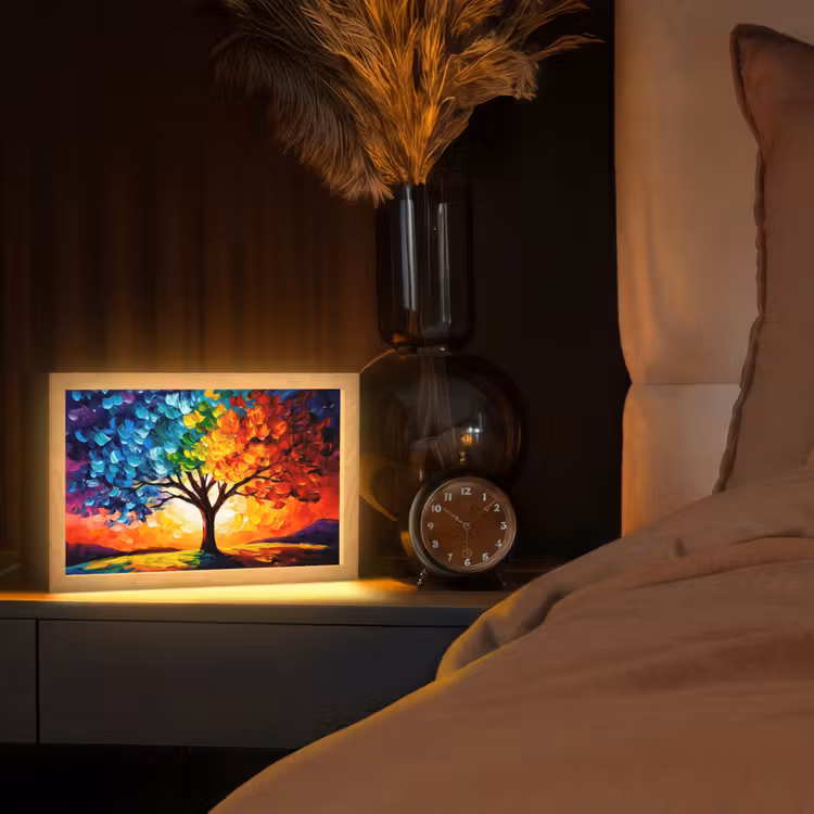 Boom - Kunst - Natuur - Zonsondergang Light Box met kabel (Tafellamp) klein -sfeer1