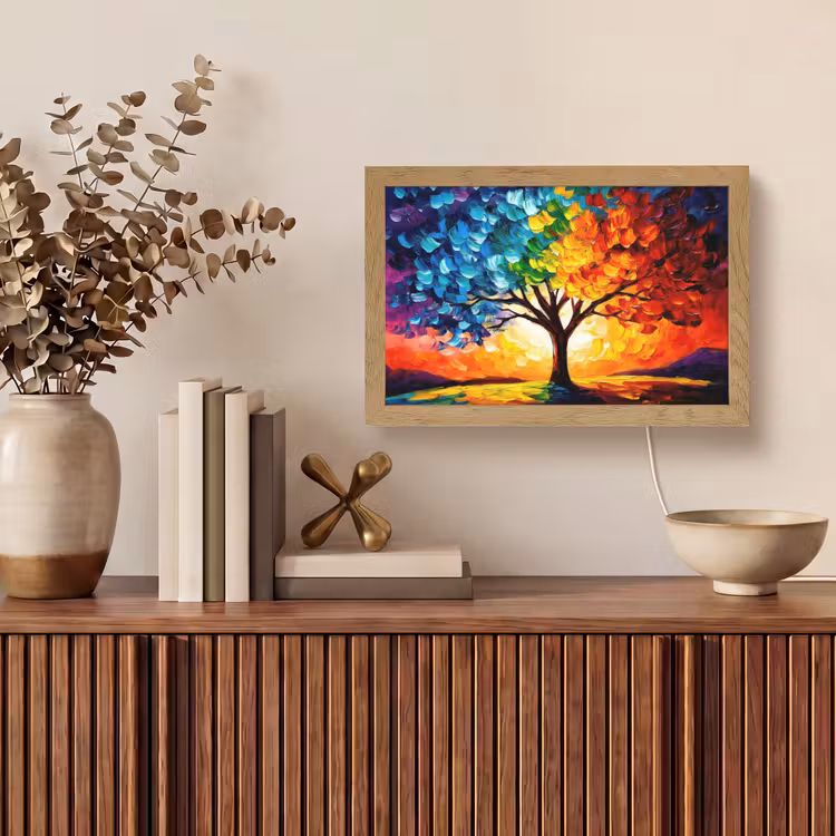 Boom - Kunst - Natuur - Zonsondergang Light Box met kabel (Tafellamp) klein -sfeer2