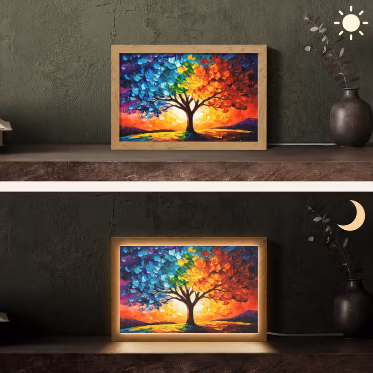 Boom - Kunst - Natuur - Zonsondergang Light Box met kabel (Tafellamp) klein -sfeer3