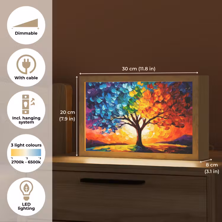 Boom - Kunst - Natuur - Zonsondergang Light Box met kabel (Tafellamp) klein -USP_EN