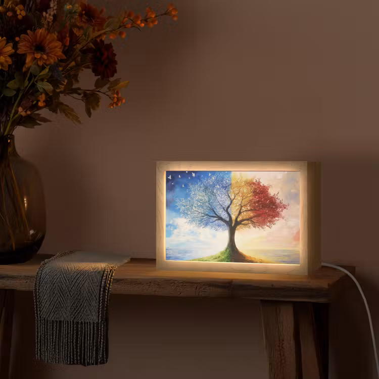 Boom - Kunst - Seizoenen - Herfst Light Box met kabel (Tafellamp) klein -sfeer4