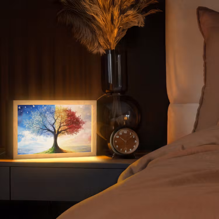 Boom - Kunst - Seizoenen - Herfst Light Box met kabel (Tafellamp) klein -sfeer1