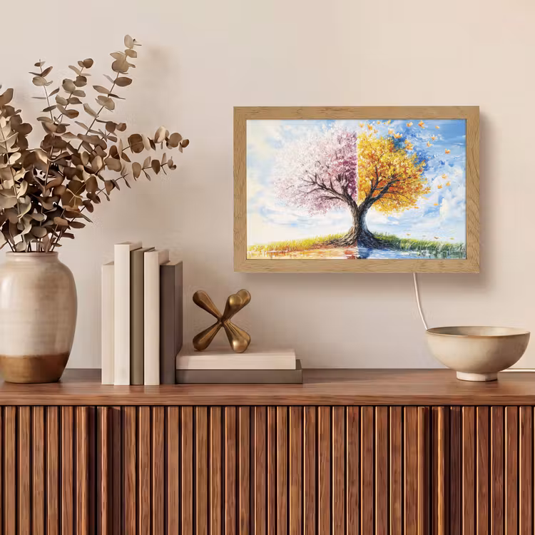 Boom - Kunst - Seizoenen - Lente - Herfst Light Box met kabel (Tafellamp) klein -sfeer2