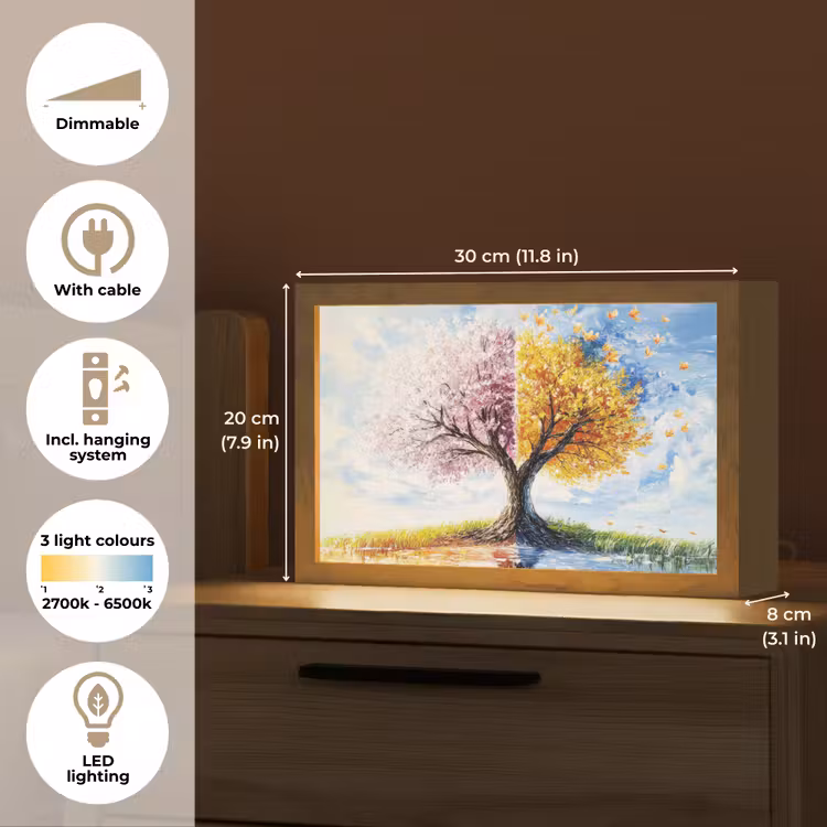 Boom - Kunst - Seizoenen - Lente - Herfst Light Box met kabel (Tafellamp) klein -USP_EN