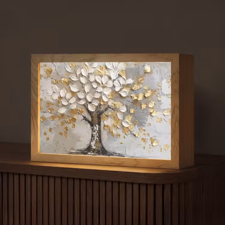 Boom - Beige - Grijs - Goud - Abstract Light Box met kabel (Tafellamp) klein -z3d_website