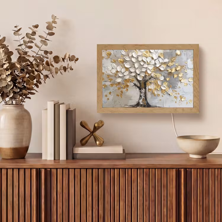 Boom - Beige - Grijs - Goud - Abstract Light Box met kabel (Tafellamp) klein -sfeer2
