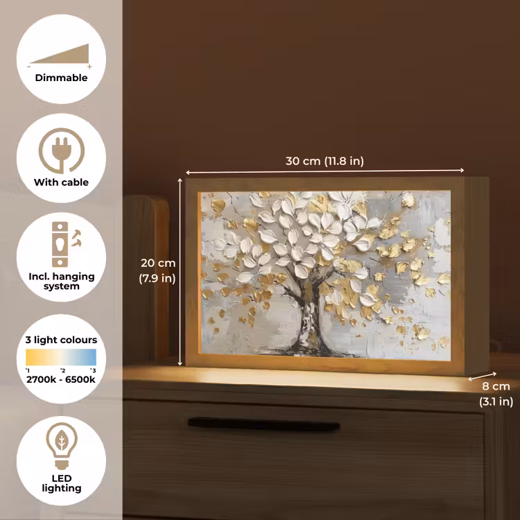 Boom - Beige - Grijs - Goud - Abstract Light Box met kabel (Tafellamp) klein -USP_EN