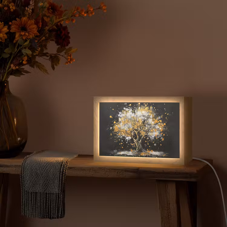 Boom - Zwart - Goud - Wit - Modern Light Box met kabel (Tafellamp) klein -sfeer4