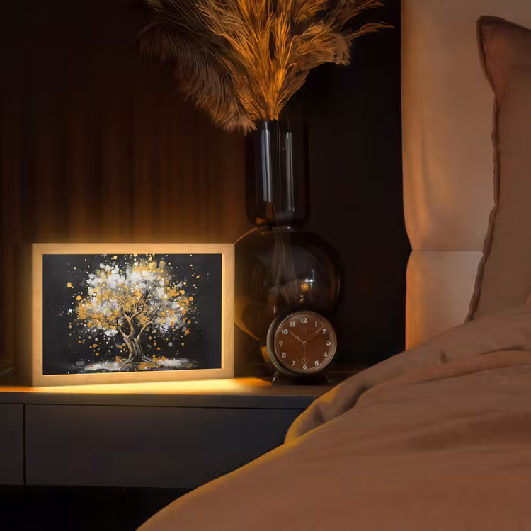 Boom - Zwart - Goud - Wit - Modern Light Box met kabel (Tafellamp) klein -sfeer1