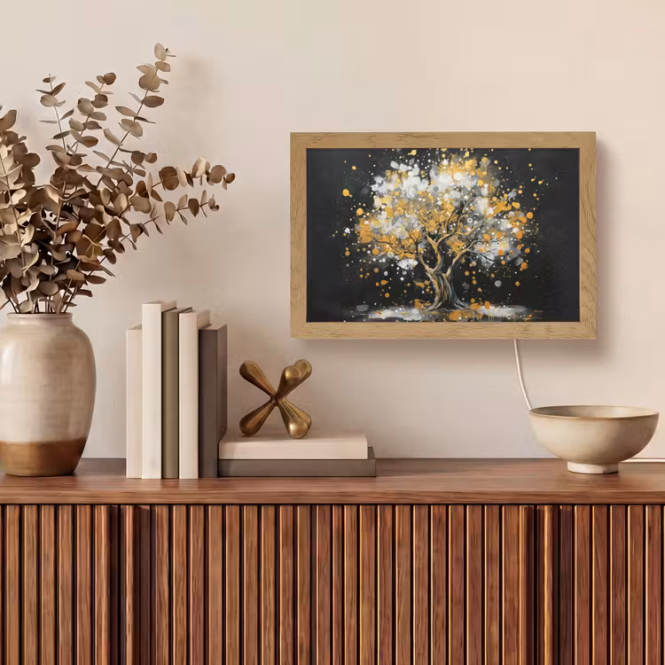 Boom - Zwart - Goud - Wit - Modern Light Box met kabel (Tafellamp) klein -sfeer2
