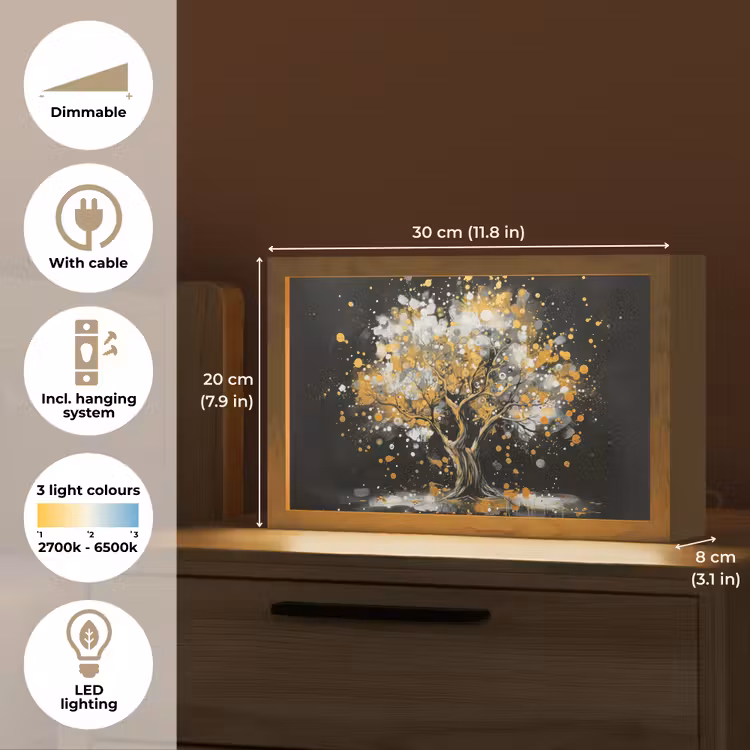 Boom - Zwart - Goud - Wit - Modern Light Box met kabel (Tafellamp) klein -USP_EN