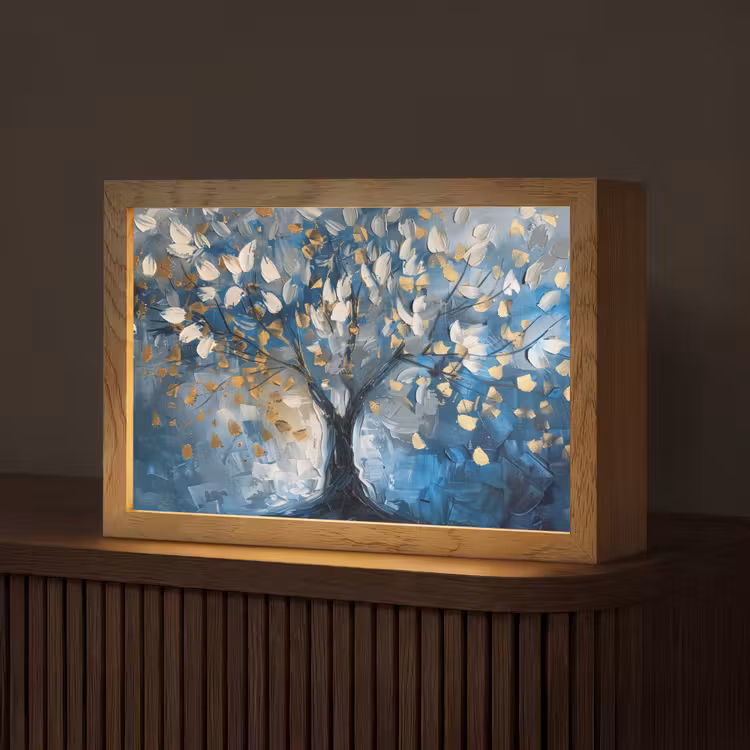 Boom - Blauw - Goud - Abstract Light Box met kabel (Tafellamp) klein -z3d_website
