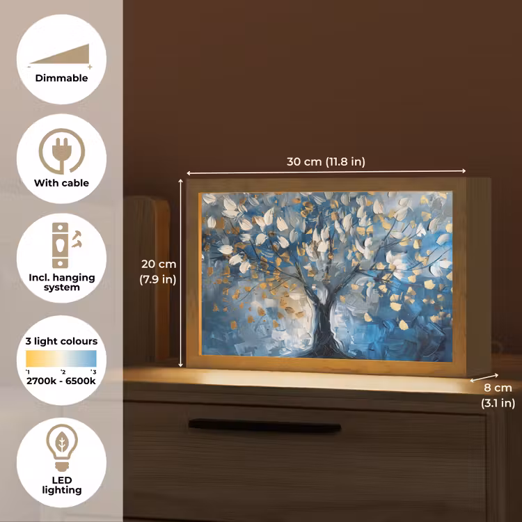 Boom - Blauw - Goud - Abstract Light Box met kabel (Tafellamp) klein -USP_EN