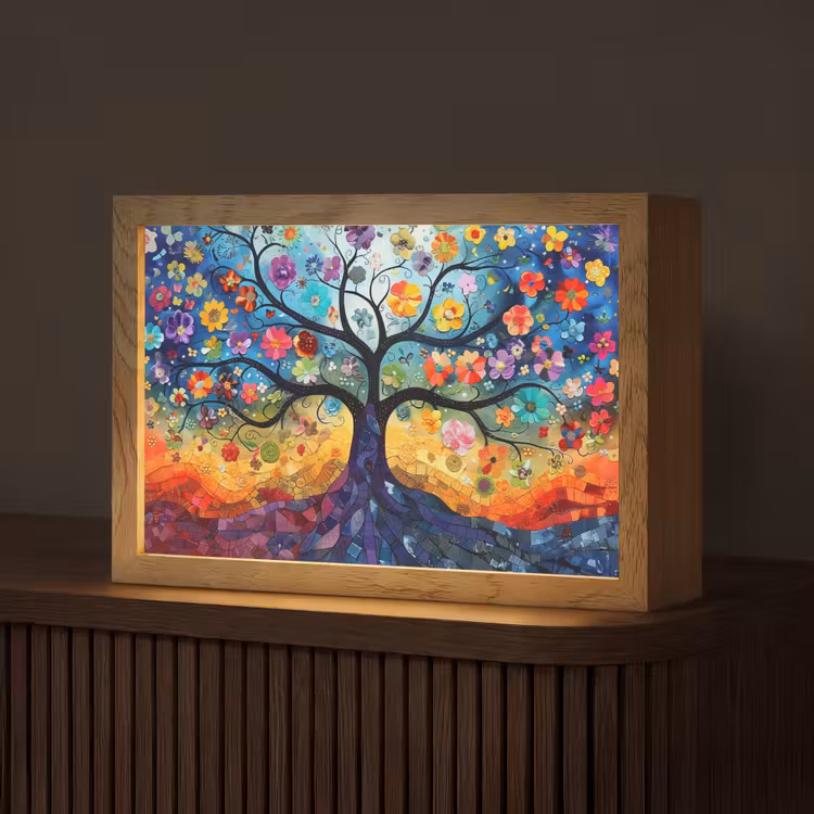 Boom - Kleurrijk - Bloemen - Kunst - Abstract Light Box met kabel (Tafellamp) klein -z3d_website