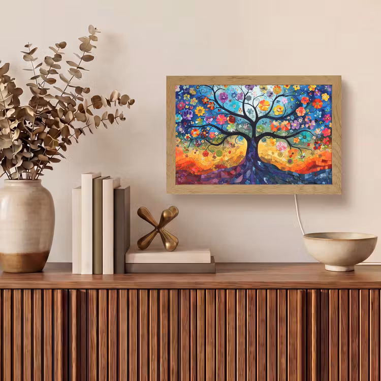 Boom - Kleurrijk - Bloemen - Kunst - Abstract Light Box met kabel (Tafellamp) klein -sfeer2