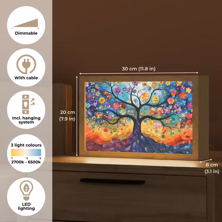 Boom - Kleurrijk - Bloemen - Kunst - Abstract Light Box met kabel (Tafellamp) klein -USP_EN
