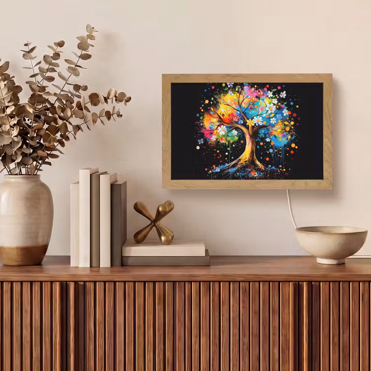 Boom - Kleurrijk - Bloemen - Zwart Light Box met kabel (Tafellamp) klein -sfeer2