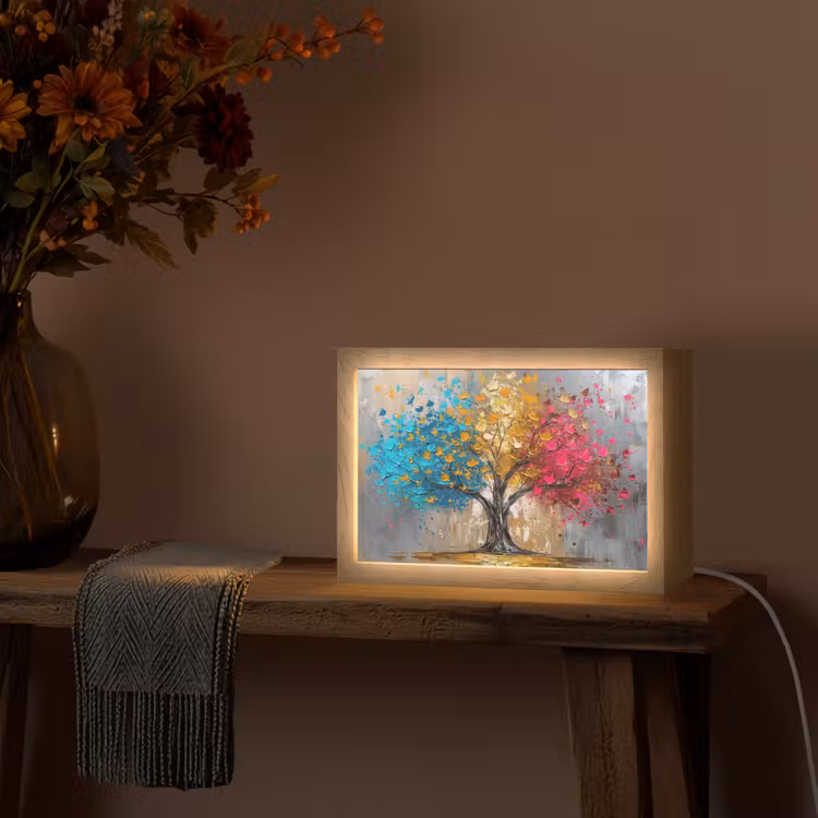 Boom - Kleurrijk - Grijs - Modern Light Box met kabel (Tafellamp) klein -sfeer4