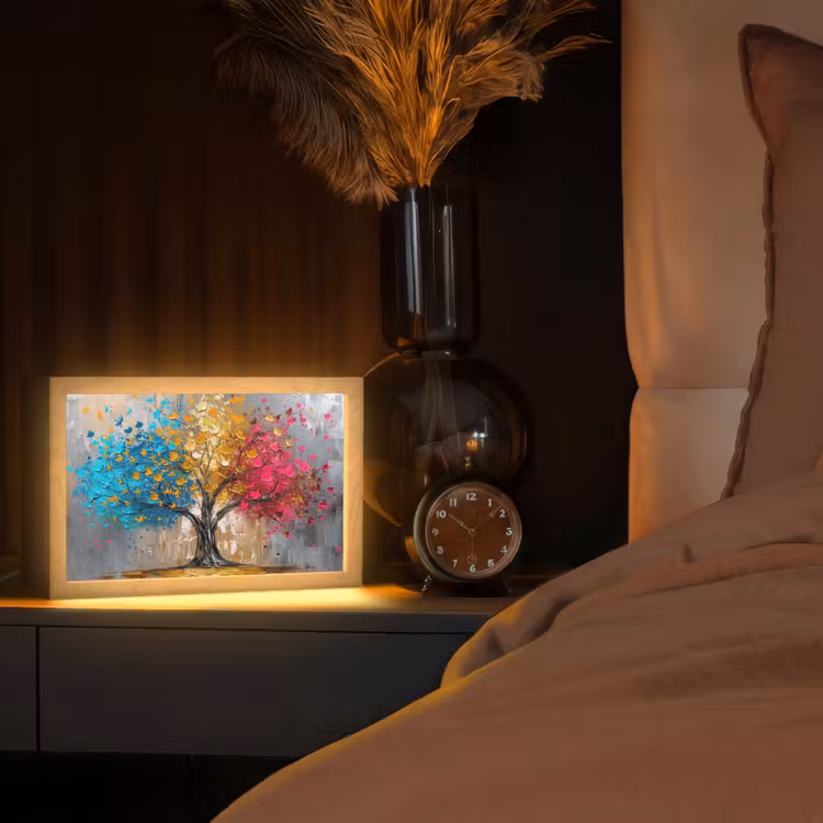 Boom - Kleurrijk - Grijs - Modern Light Box met kabel (Tafellamp) klein -sfeer1