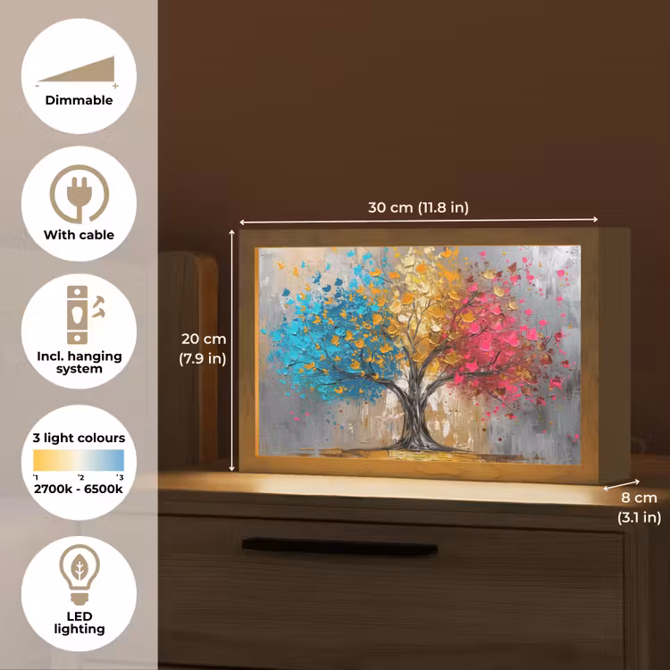 Boom - Kleurrijk - Grijs - Modern Light Box met kabel (Tafellamp) klein -USP_EN